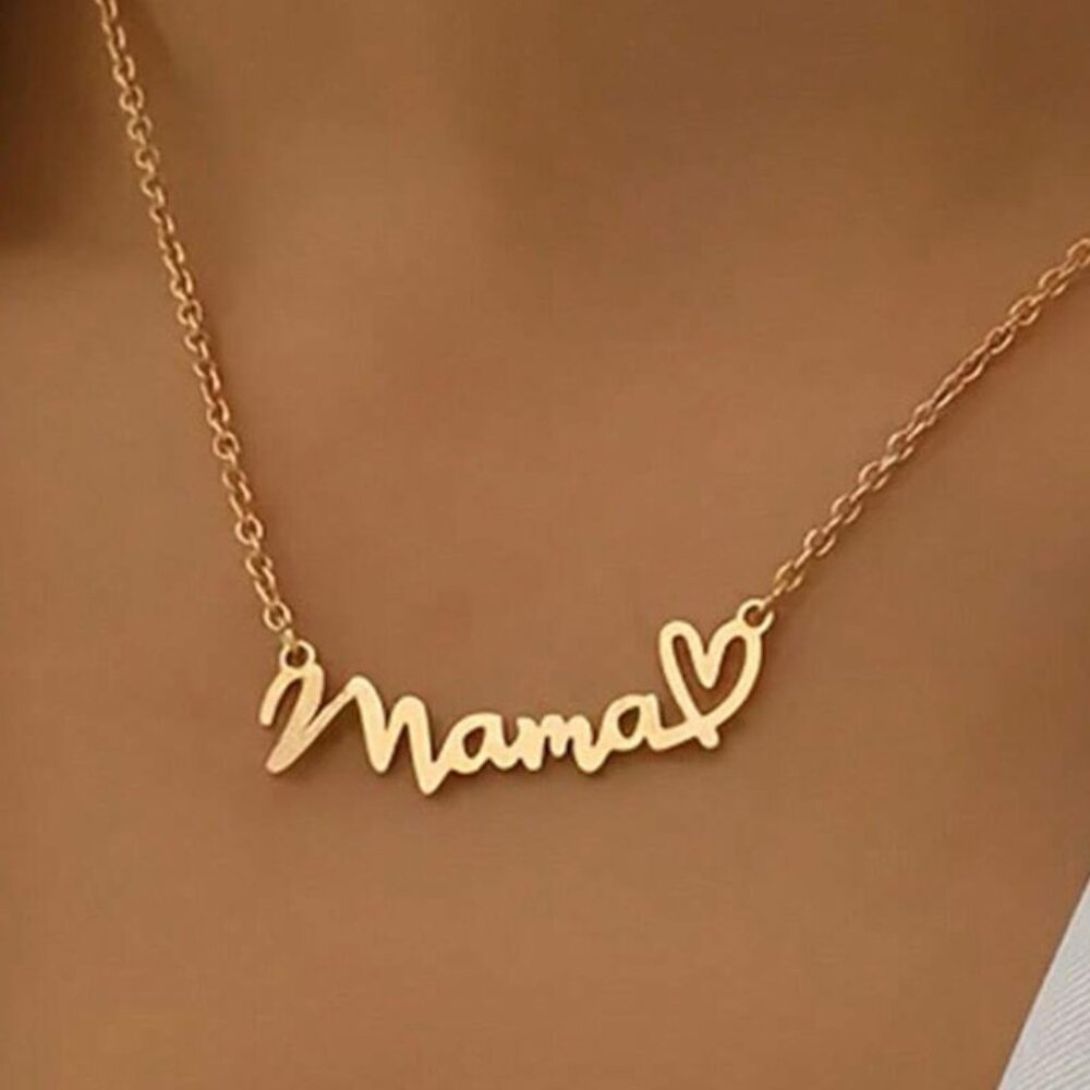 Gold mama Heart Pendant Chain Necklace - 17 inch - Mom, mommy, mama gift